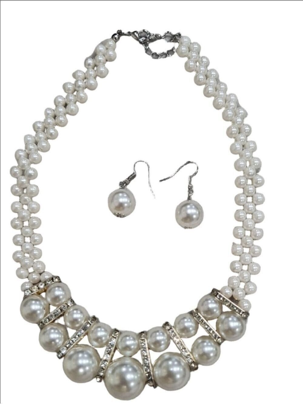 Bridal Imitation Pearl and Rhinestone Jewelry Set, which includes a multi-strand